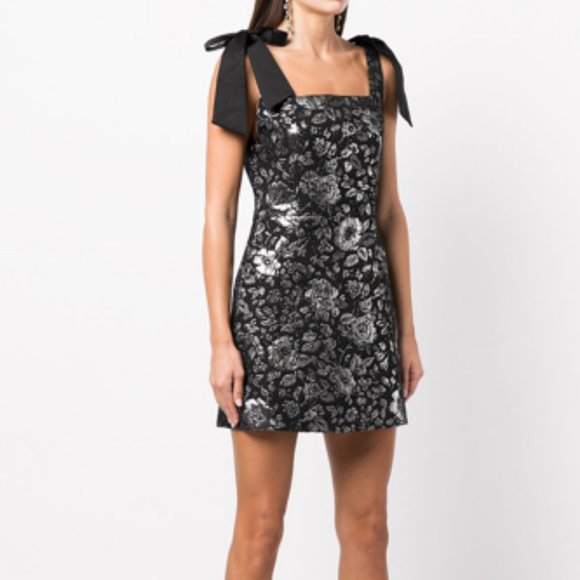 Alice + Olivia Maryann Metallic Jacquard Tie-Shoulder Minidress - Picture 6 of 11